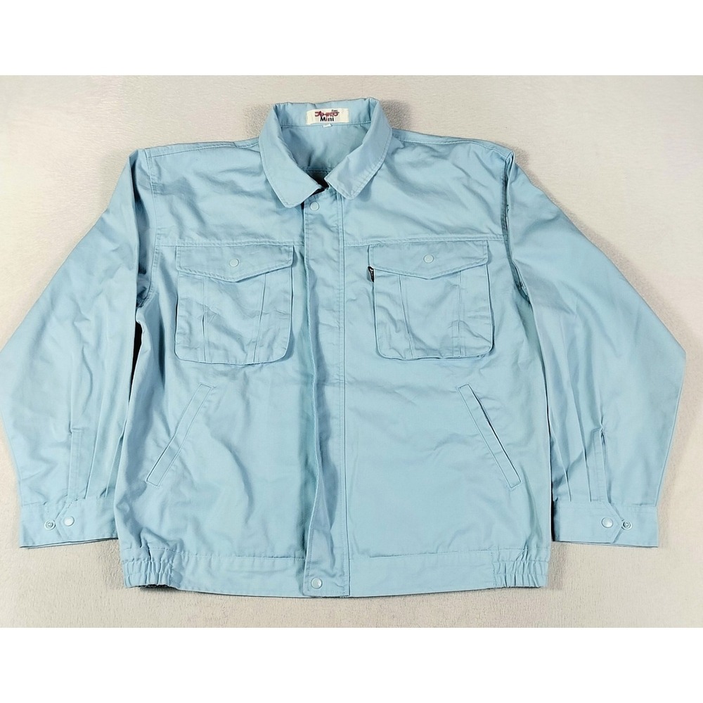 XEBEC Pleats Ron Mini Work Jacket Mens 2XL Light Blue Japanese Zip Pockets Snaps